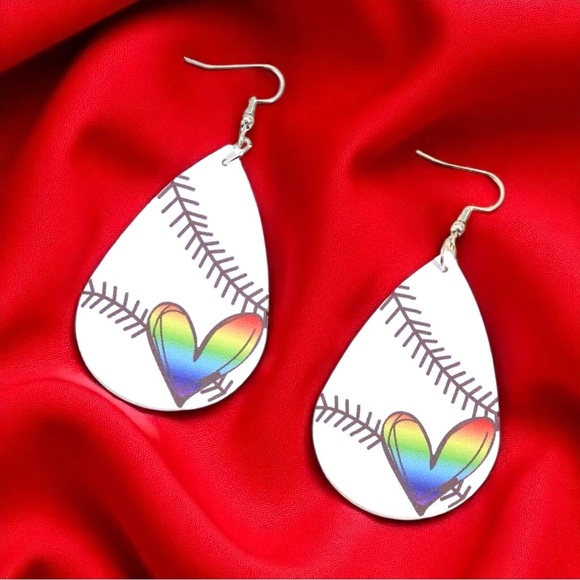 Swing into Style with Our Rainbow Heart Baseball Dangle Earrings! ⚾️ NWT Jewelry - Picture 9 of 15